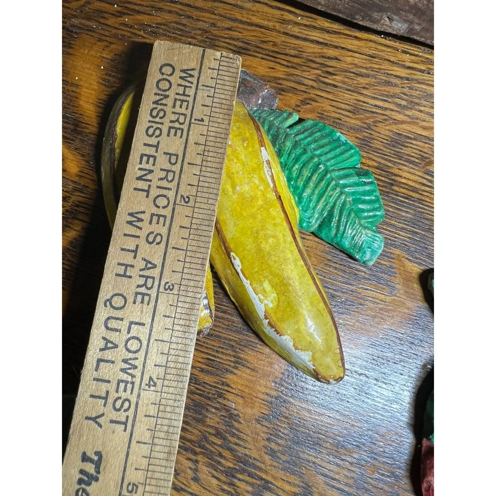 Vintage Chalkware Fruit Wall Plaques Set of 5 Mid Century Kitchen Decor Kitsch